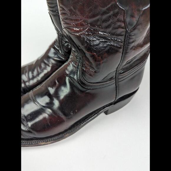 [SOLD] LUCCHESE Sz 11D L3521 Black Cherry Goat Skin Leather Western Roper Boot - Picture 6 of 15